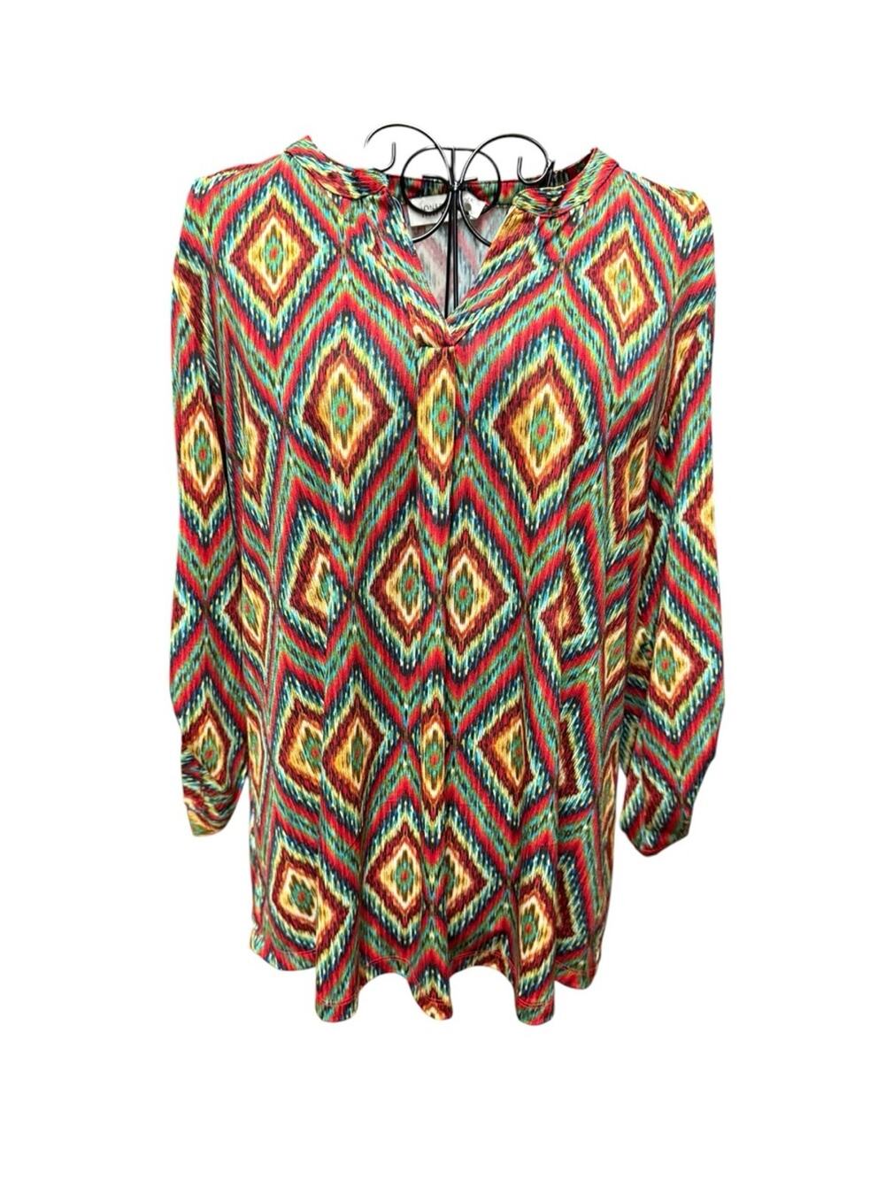 Jones New York Multicolor Diamond-Print Petite Blouse Small